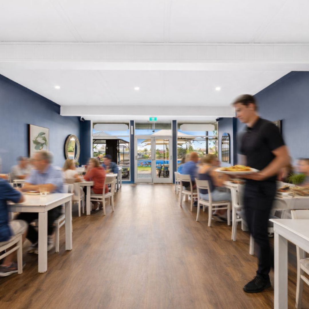 Moruya Waterfront - dining room with people - square